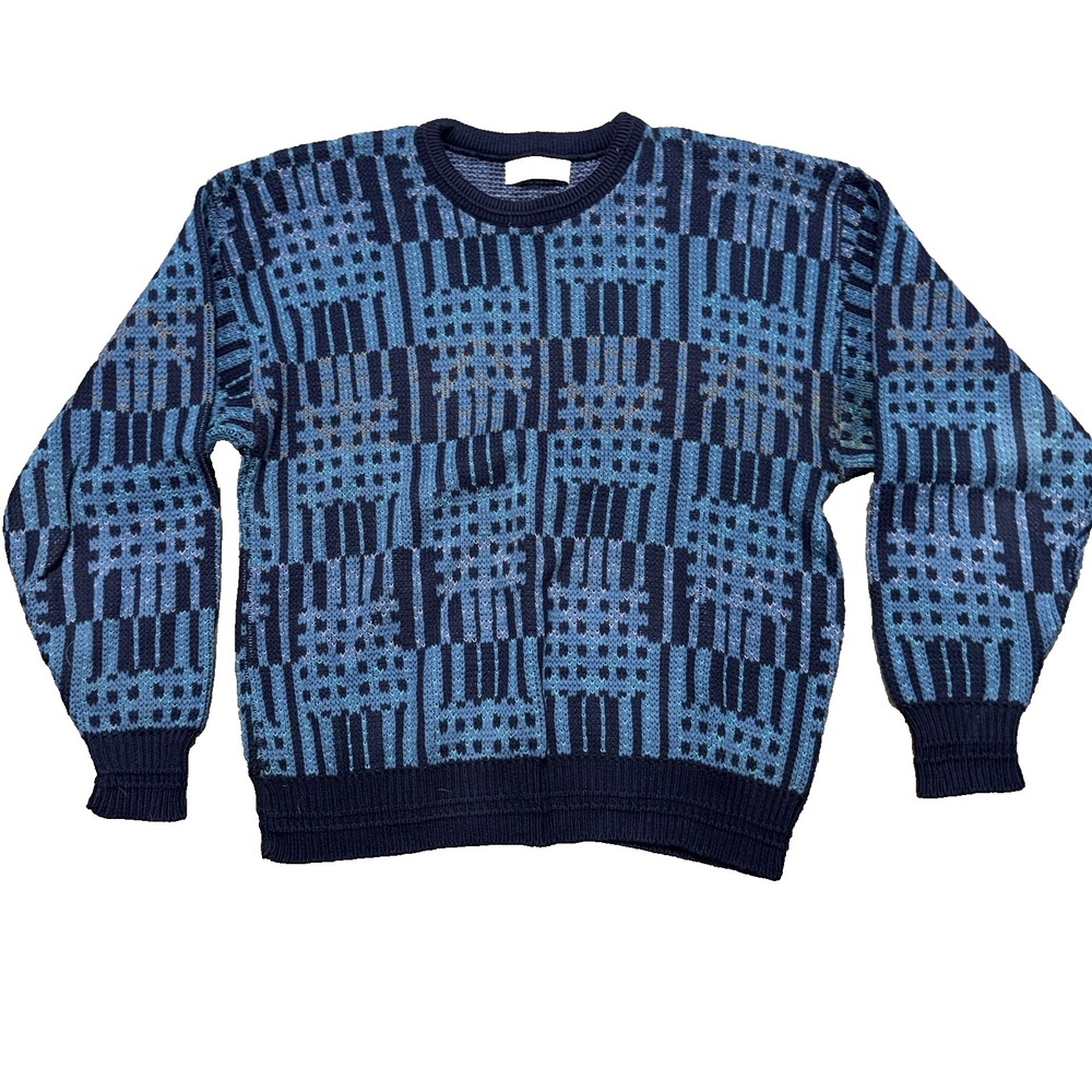 Jantzen Sweater Men's Medium Crew Neck Pullover Geometric Blue Purple Vintage